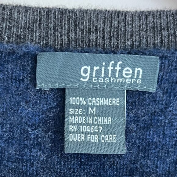 Griffen Cashmere V-Neck Sweater Women’s M Blue Gray Striped Quiet Luxury - Picture 4 of 8